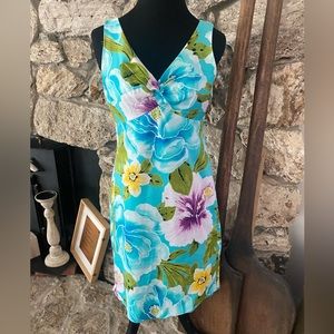 4/$10 Jones New York Blue Tropical Floral Print Shift Dress sz 4